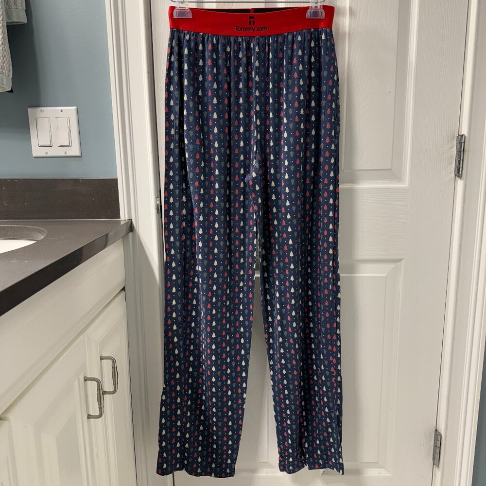 Tommy John Second Skin Navy Red Christmas Trees All Over Pajama Pants - Medium